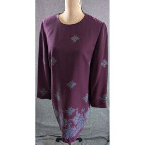 Maggie & Me Dress Long Sleeve Plum Geometric Print Womans Size 12 Flaw